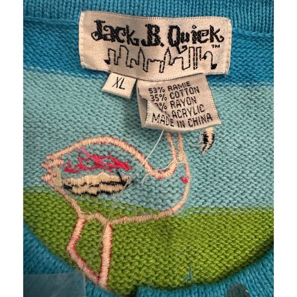 NWT Vtg Jack B. Quick Sweater Blue/Green Tropical Flamingo Women's Size XL - Picture 4 of 6